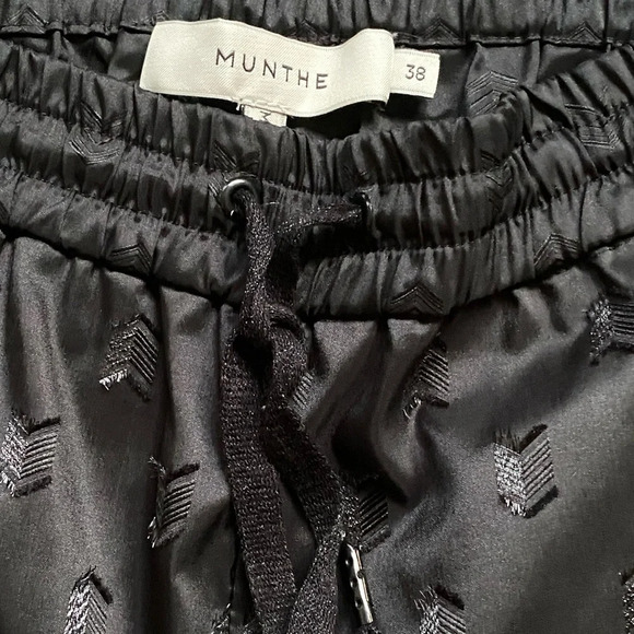 EUC MUNTHE High Rise Embroidery Black Stain Drawstrings Straight Leg Pants - Picture 2 of 5